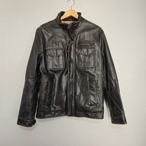 Vintage Levi's Men's Brown Distressed Faux Leather Sherpa Lined Warm Jacket M